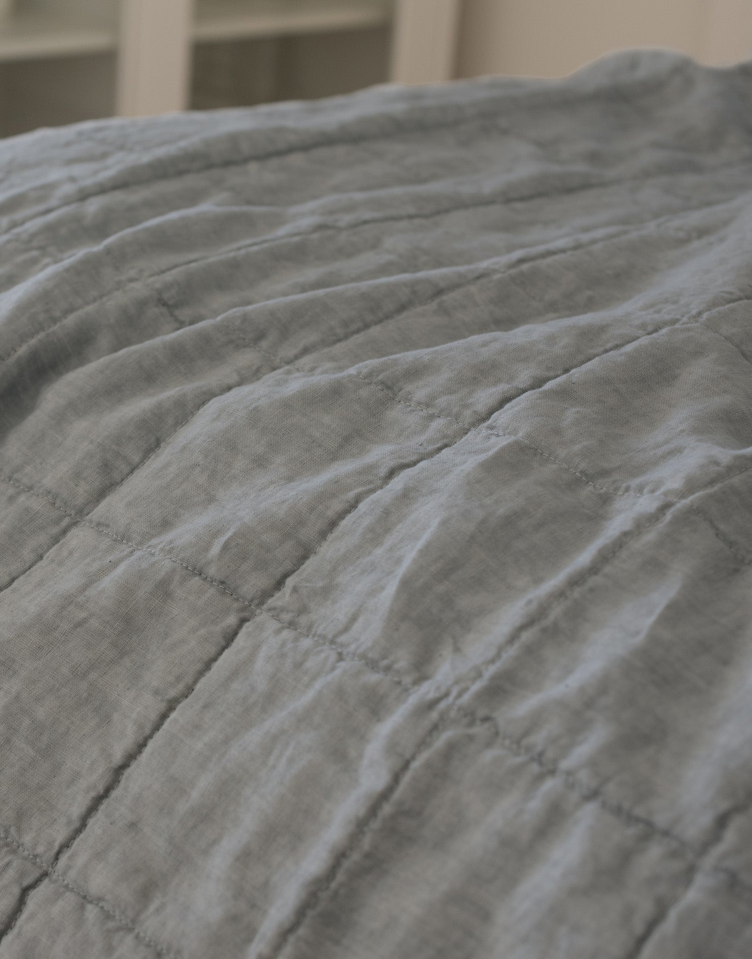 [Upper Class] 프렌치 스타일  리넨/면 리버서블 퀼트 스로우 라폴라   펄 그레이