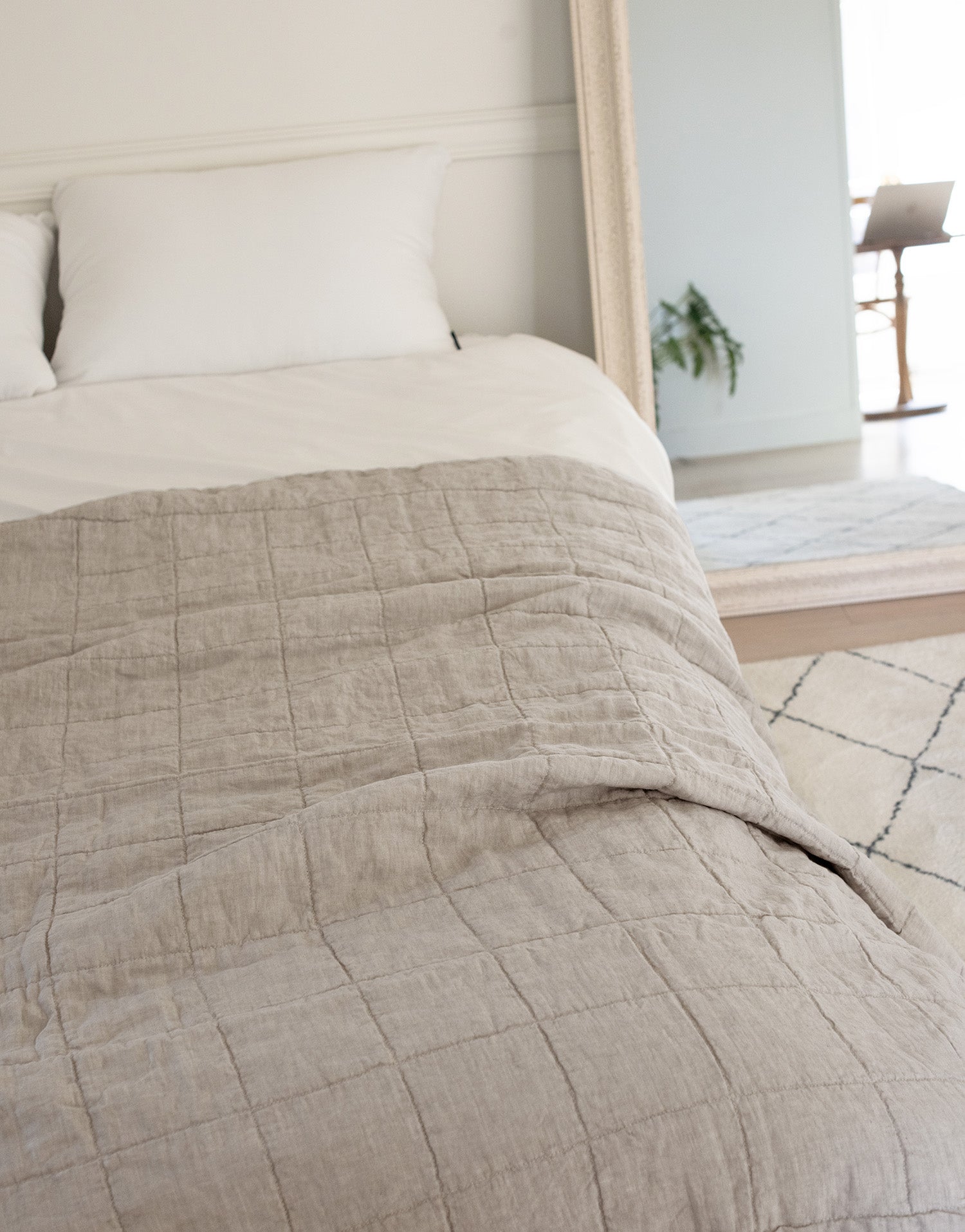 [Upper Class] 프렌치 스타일  리넨/면 리버서블 퀼트 스로우 라폴라   헤이즐넛