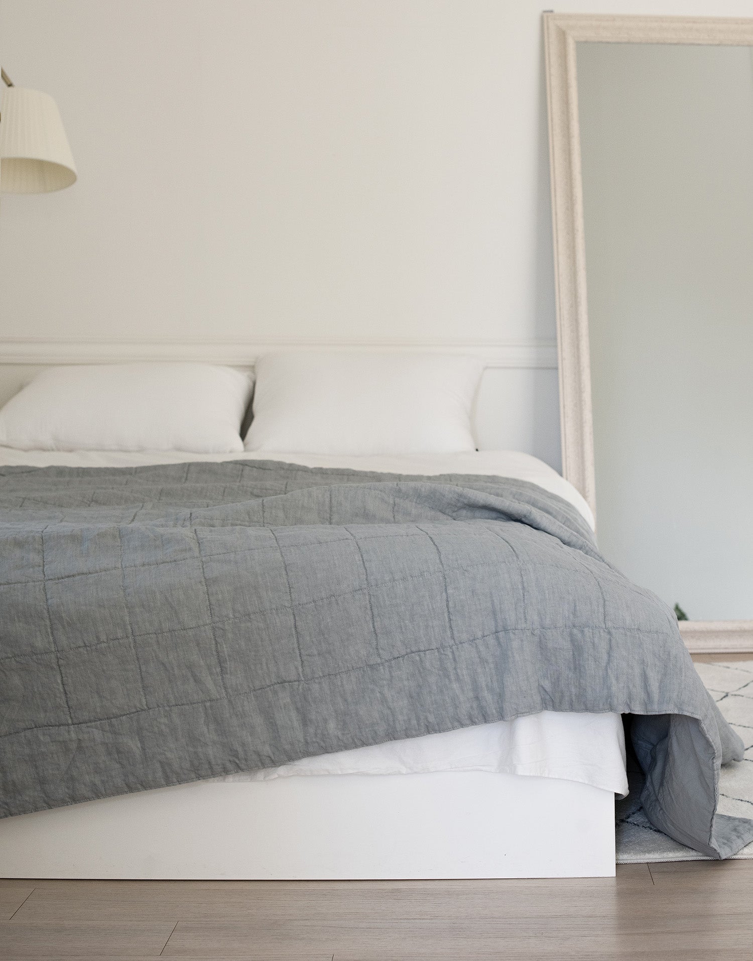 [Upper Class] 프렌치 스타일  리넨/면 리버서블 퀼트 스로우 라폴라   펄 그레이