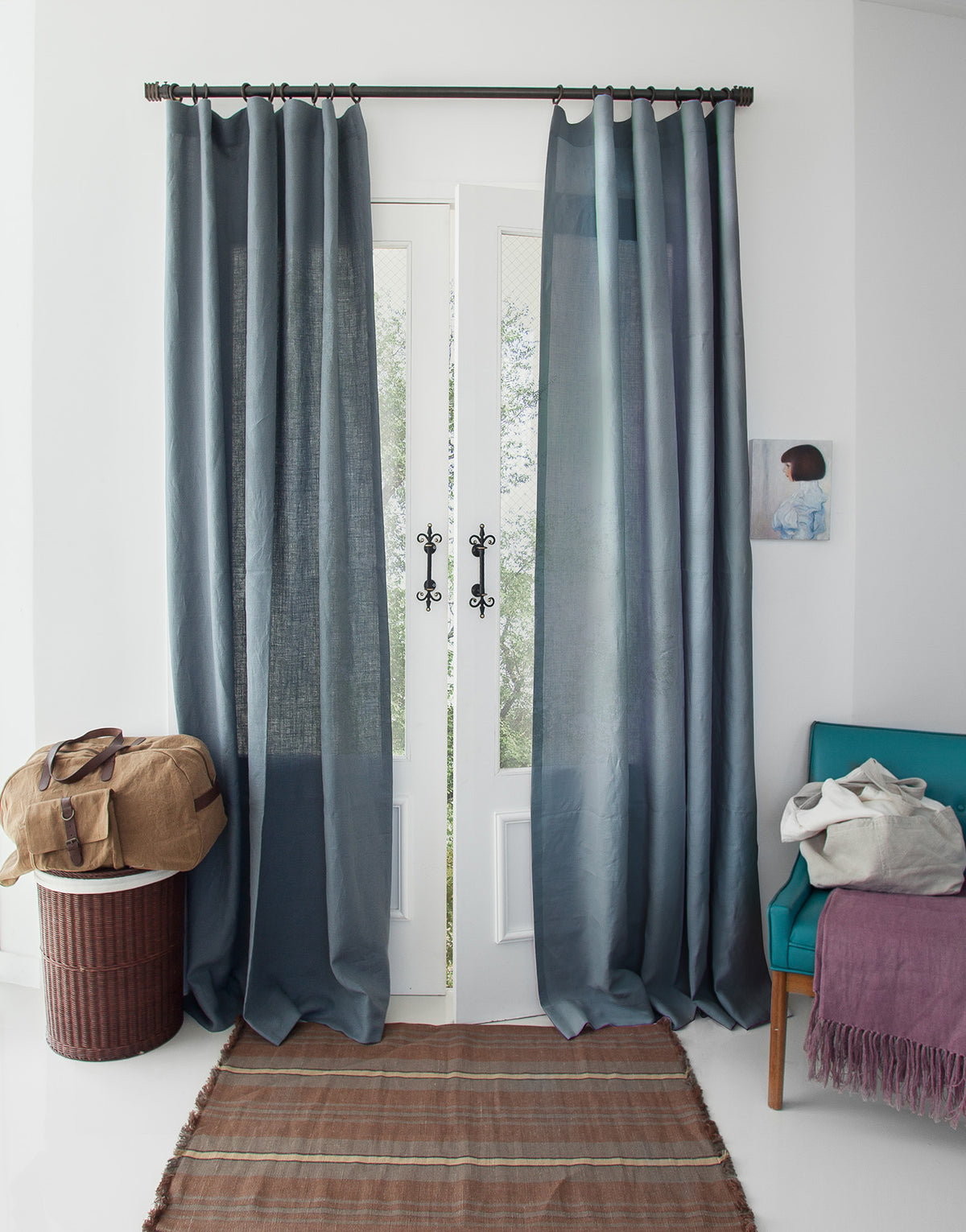 북유럽 벨기에 수입 린넨 커튼 오패크 맞춤제작 깊은 블루 회색 컬러 두꺼운 린넨 커텐