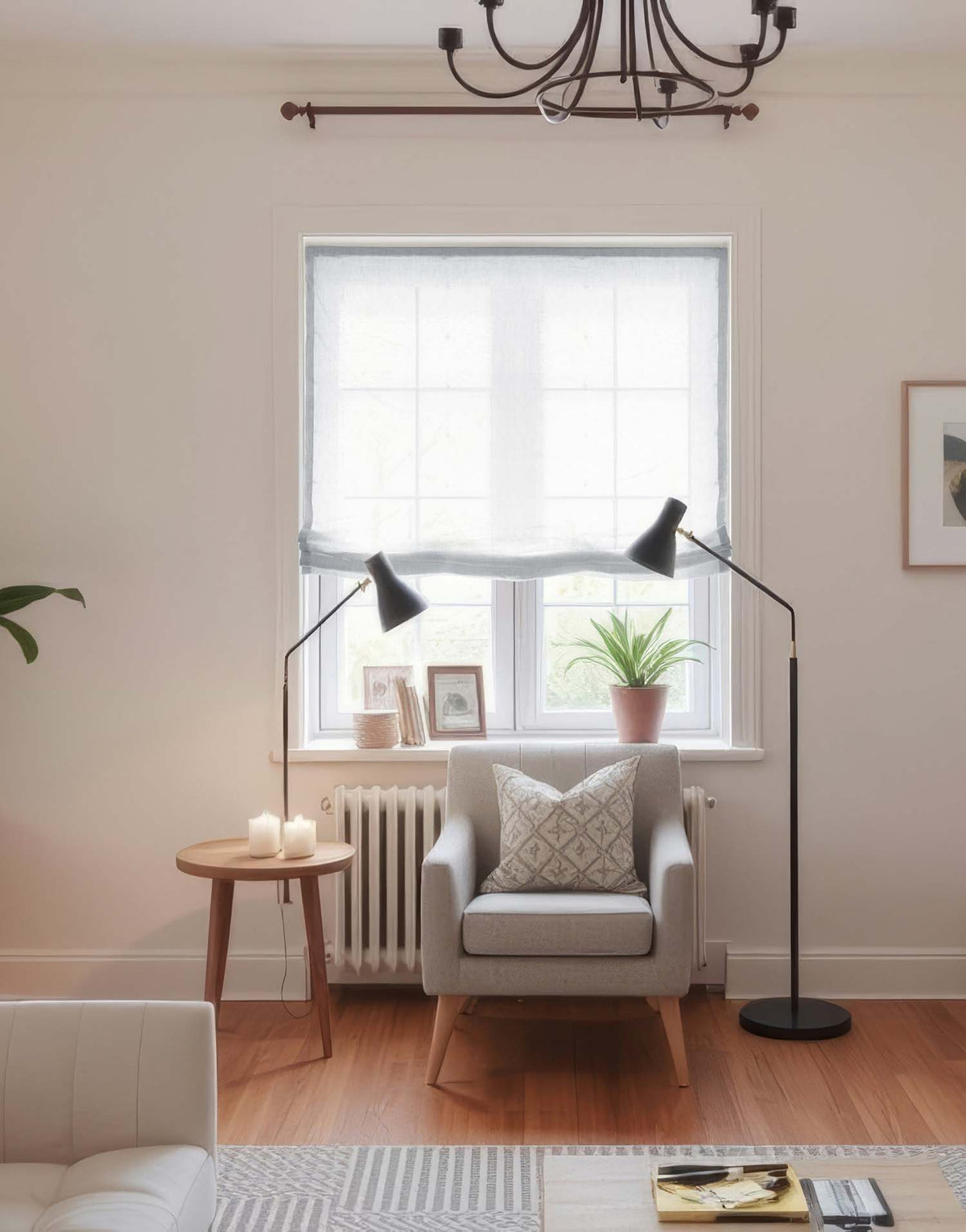 유럽 이탈리아 프리미엄 리넨 하우스 구다모, 퀸트에센셜 린넨 로만쉐이드 웨이브 디자인, 마리오네 블루, 맞춤제작 | GUDAMO Italian Linen Roman Shade Wave Design Marione Blue Custom