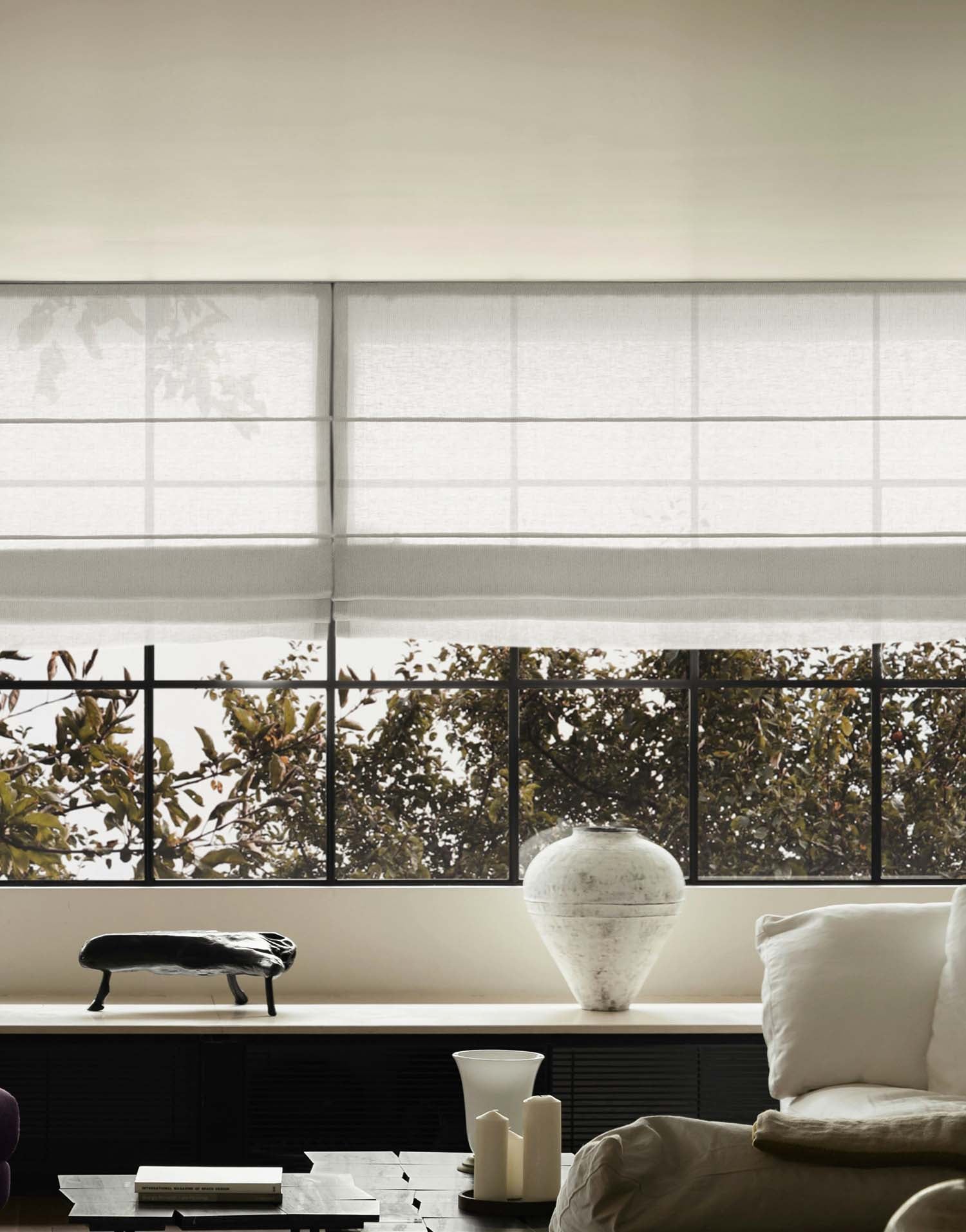 유럽 이탈리아 프리미엄 리넨 하우스 구다모, 퀸트에센셜 린넨 로만쉐이드 라운드 디자인, 마리오네 내추럴, 맞춤제작 | GUDAMO Italian Linen Roman Shade Round Design Marione Natural Custom