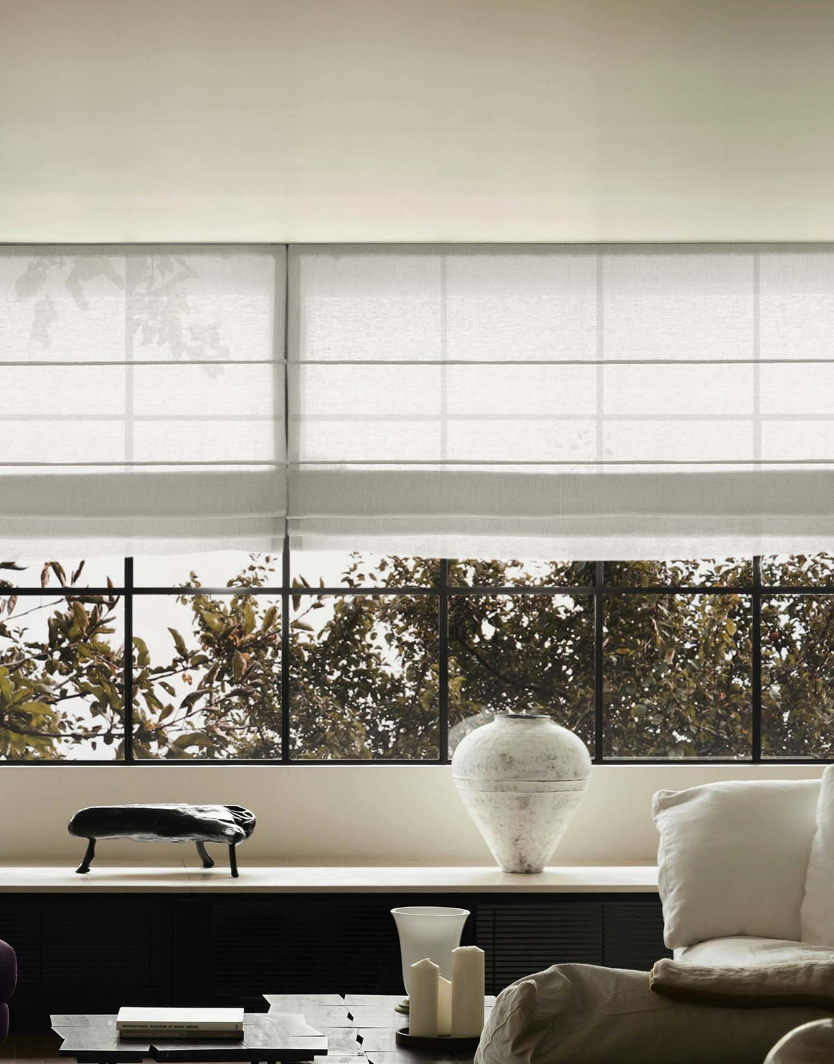 유럽 이탈리아 프리미엄 리넨 하우스 구다모, 퀸트에센셜 린넨 로만쉐이드 라운드 디자인, 마리오네 내추럴, 맞춤제작 | GUDAMO Italian Linen Roman Shade Round Design Marione Natural Custom