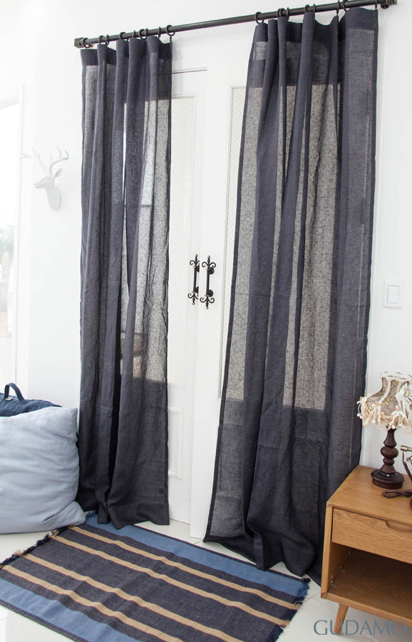 벨기에 수입 리넨 시어 커튼 사르디니아 블랙베리 내추럴 텍스처의 린넨 커튼
