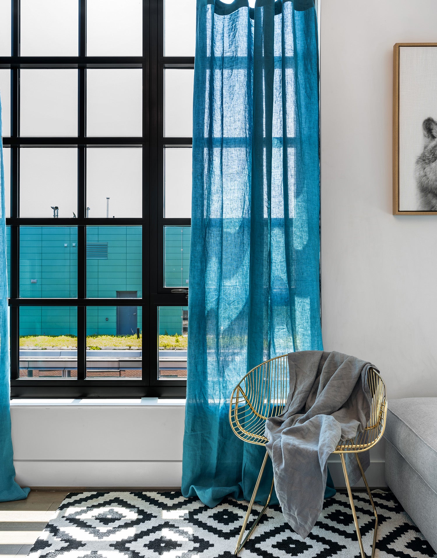 프랑스 수입 리넨 세미 오패크 커튼 코르시카 페트롤 블루 거실 안방 인테리어 포인트 린넨 커튼
