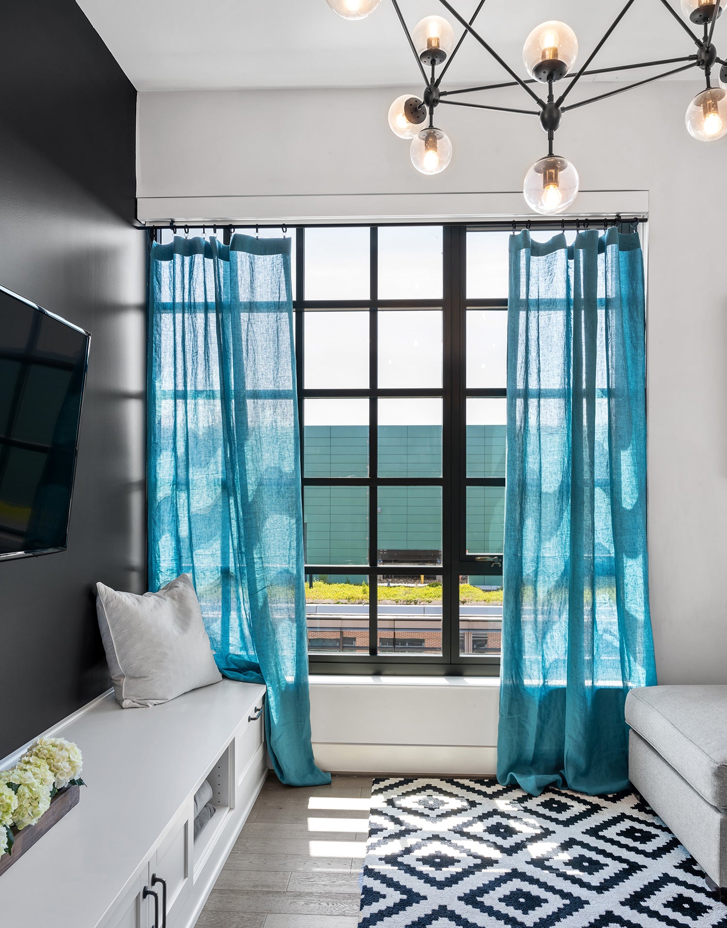 프랑스 수입 리넨 세미 오패크 커튼 코르시카 페트롤 블루 거실 안방 인테리어 포인트 린넨 커튼
