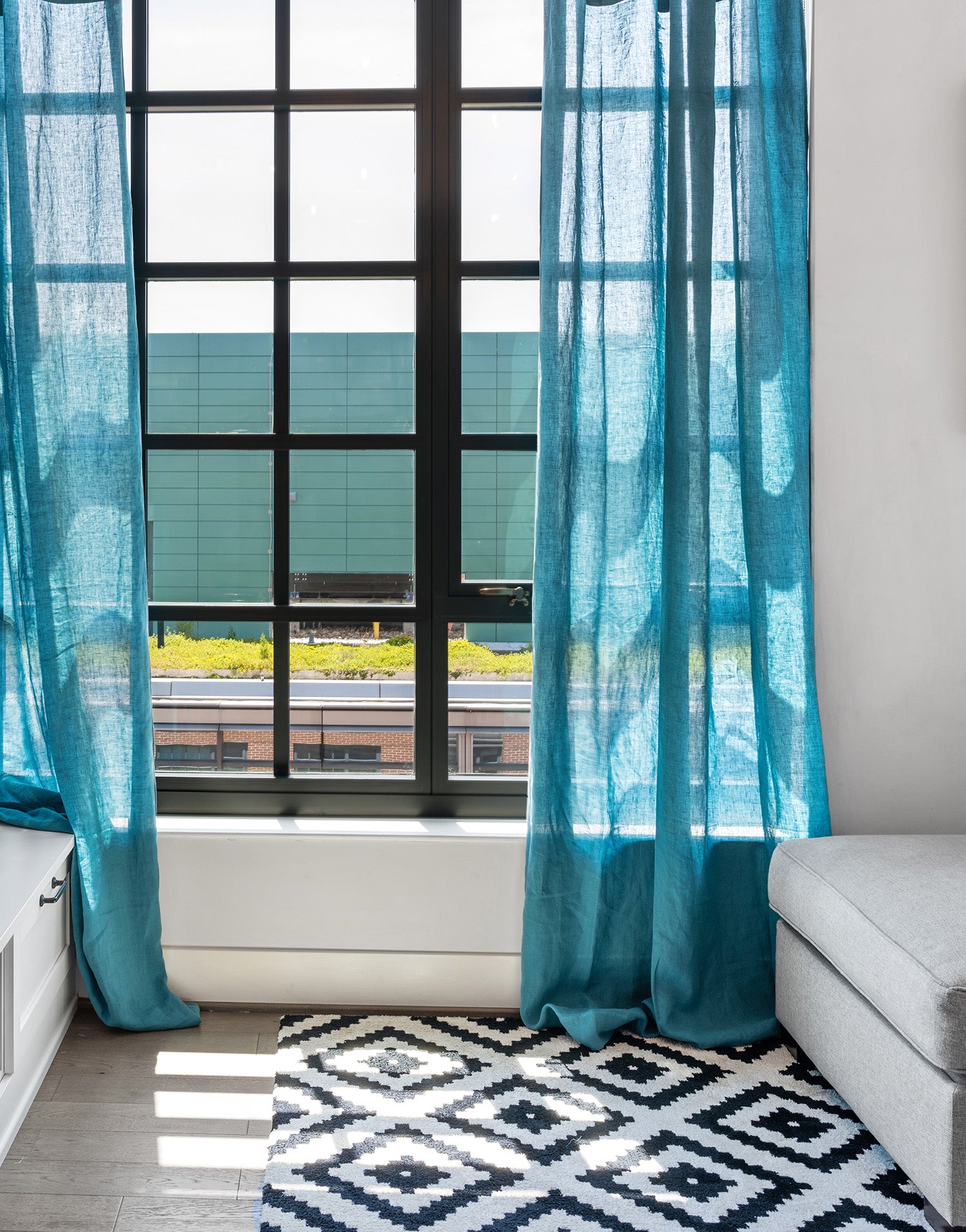 프랑스 수입 리넨 세미 오패크 커튼 코르시카 페트롤 블루 거실 안방 인테리어 포인트 린넨 커튼
