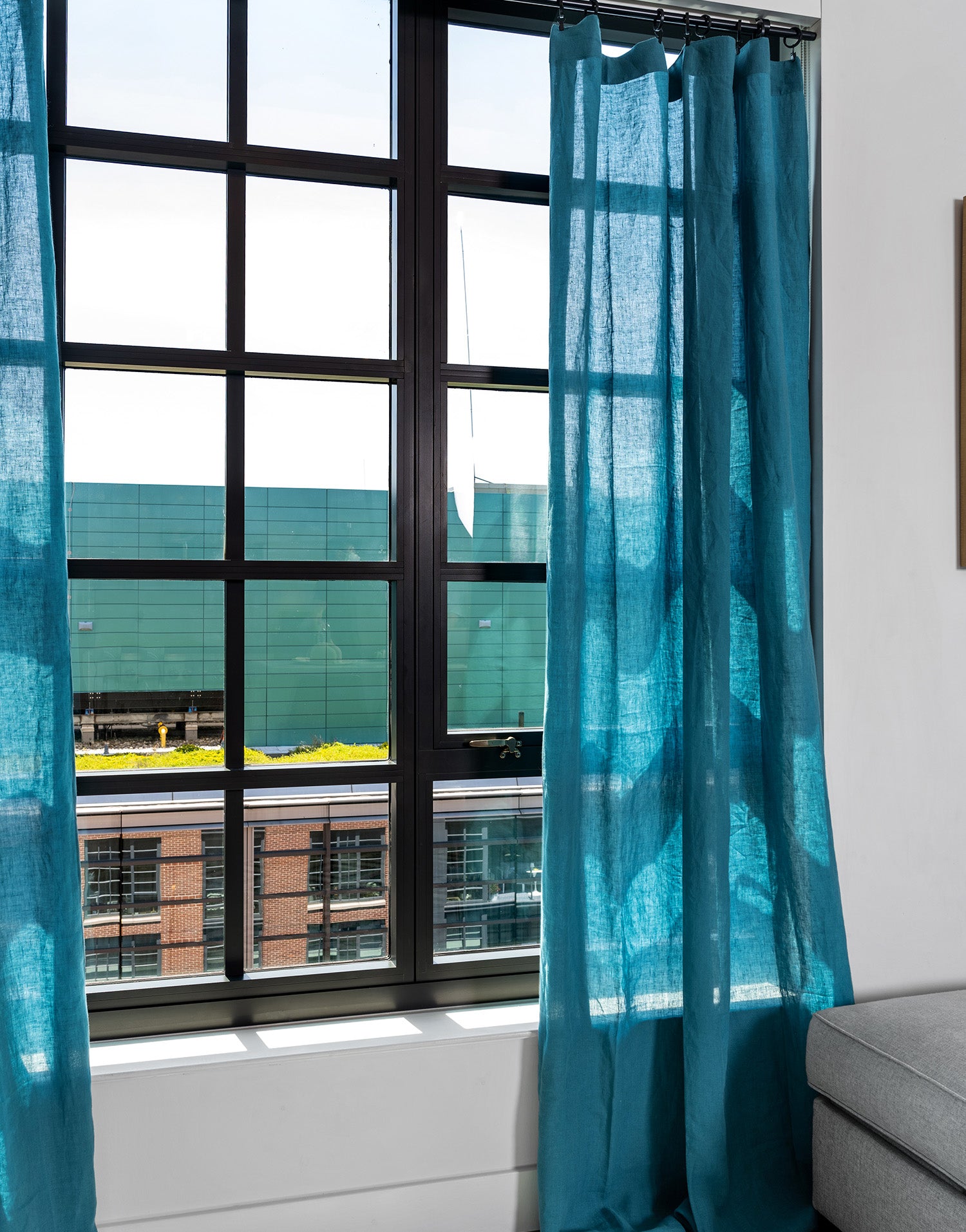 프랑스 수입 리넨 세미 오패크 커튼 코르시카 페트롤 블루 거실 안방 인테리어 포인트 린넨 커튼
