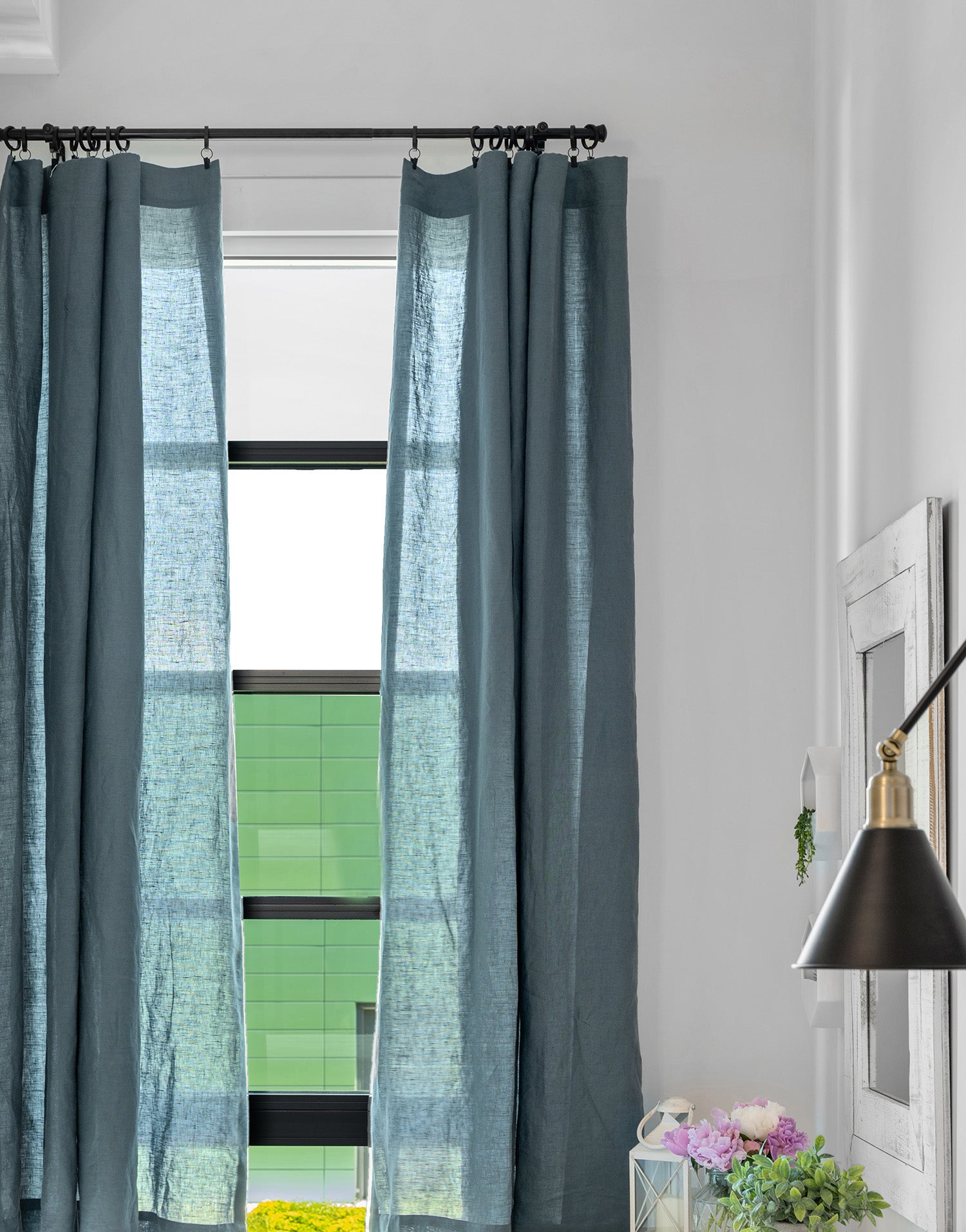 이태리 스톤 워싱 리넨 세미 오패크 커튼 에밀리아 딥 에메랄드 사생활 보호에 적합한 린넨 커튼
