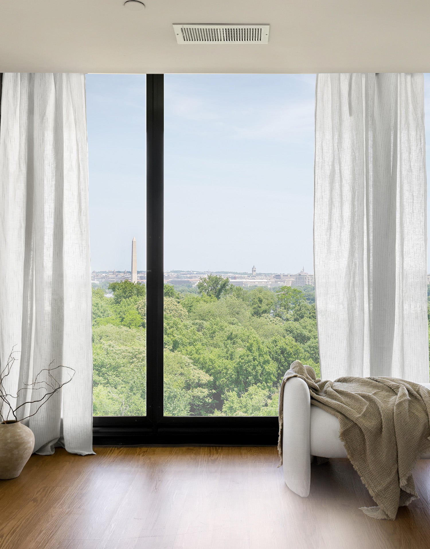 이탈리아 수입 프리미어 린넨 세미 오패크 중간 두께 커텐 맞춤제작 빛조절 사생활 보호 스트라이프 줄무늬 패턴 리넨 커튼