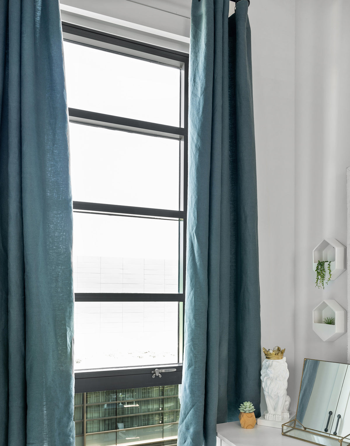 유럽 이태리 수입 린넨 커튼 오패크 맞춤제작 블루 컬러 거실 안방 린넨 커텐