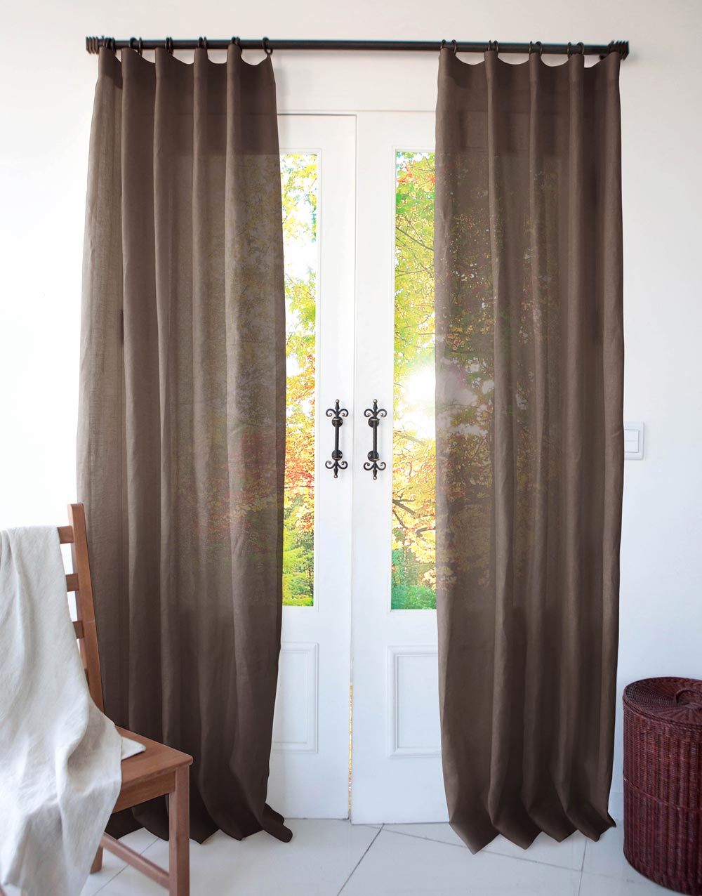 벨기에 리넨 시어 커튼 사르디니아 마룬 깊은 컬러의 유럽 수입 린넨 커튼
