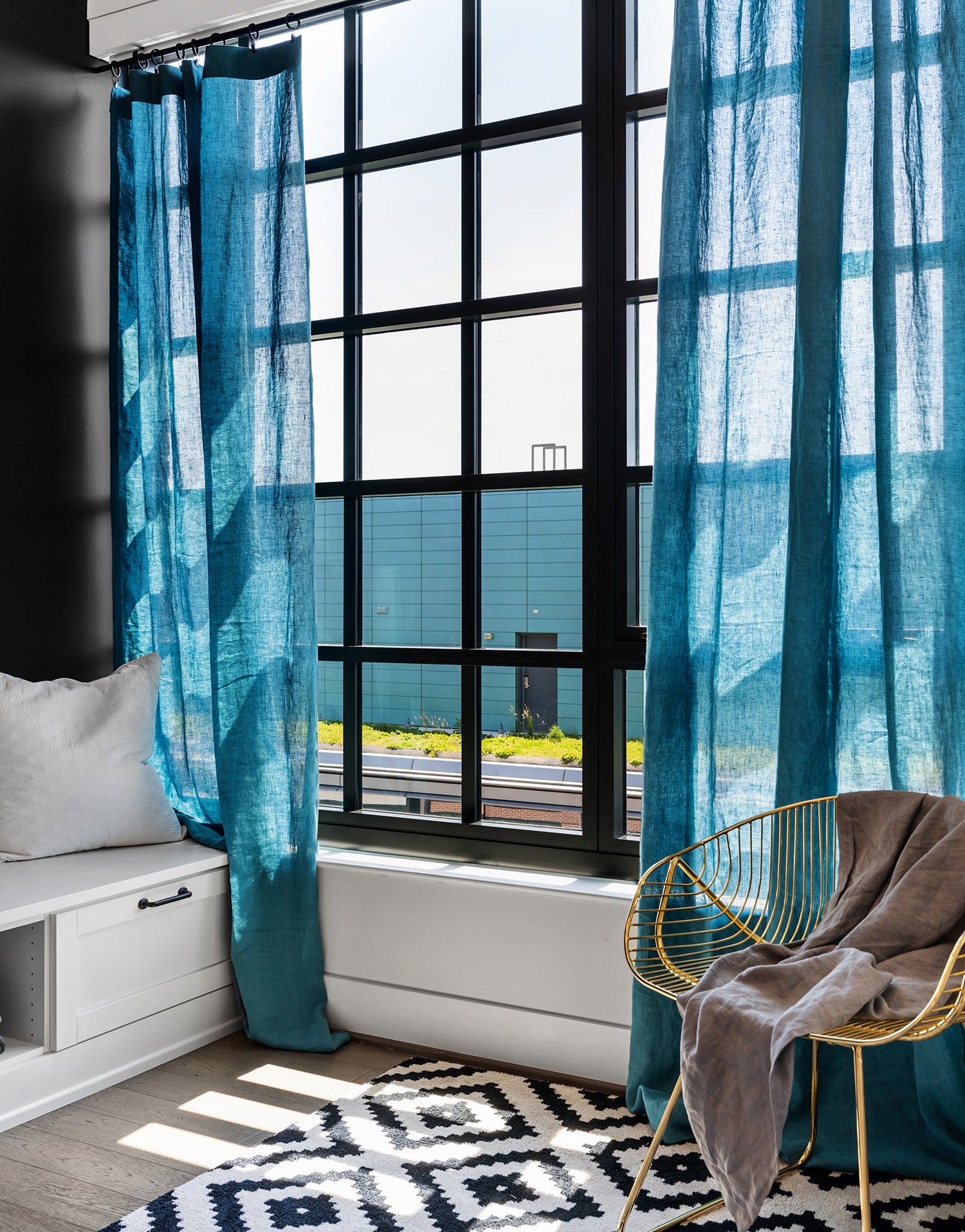 프랑스 수입 리넨 세미 오패크 커튼 코르시카 페트롤 블루 거실 안방 인테리어 포인트 린넨 커튼
