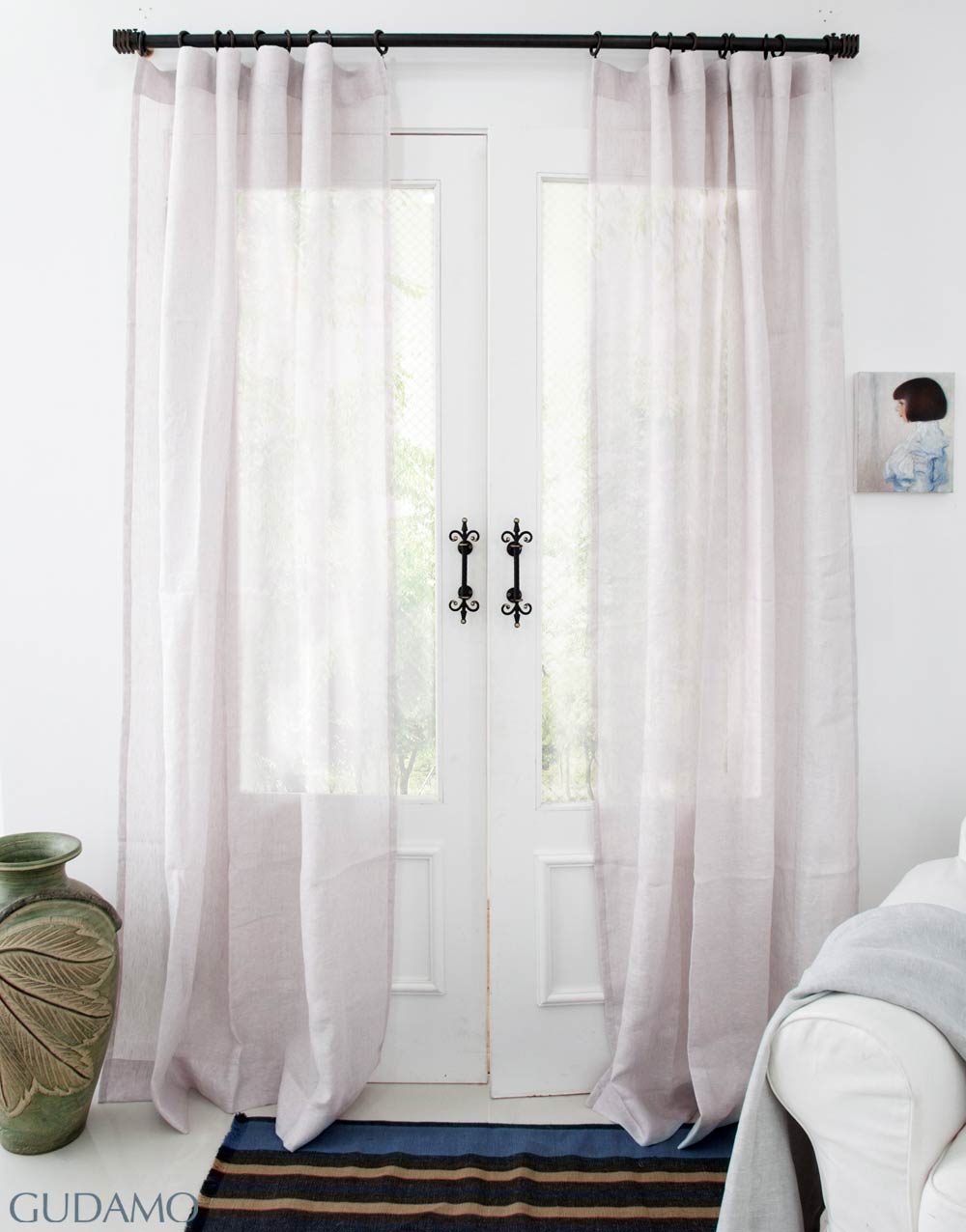 유럽 수입 리넨 시어 커튼 사르디니아 화이트 로즈 맞춤 제작 린넨 커튼
