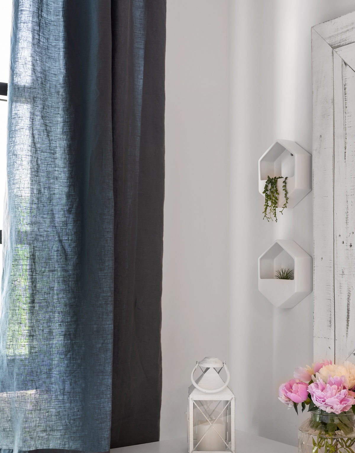 이태리 스톤 워싱 리넨 세미 오패크 커튼 에밀리아 딥 에메랄드 사생활 보호에 적합한 린넨 커튼
