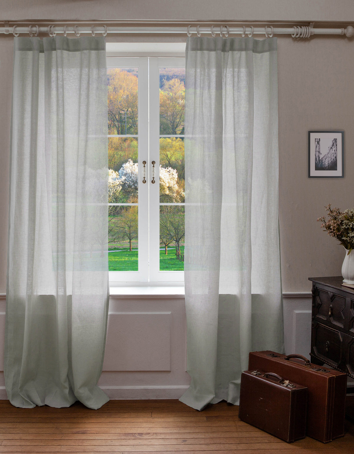 이태리 리넨 세미 오패크 커튼 에밀리아 포그 차분한 분위기의 린넨 커튼
