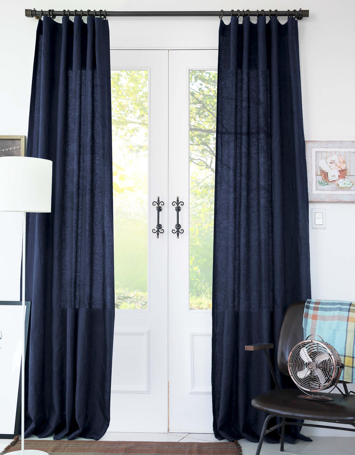 이태리 리넨 세미 오패크 커튼 에밀리아 네이비 깊은 컬러의 침실 린넨 커튼
